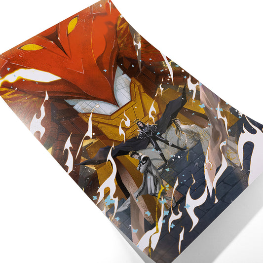 Angle view of the Vermillion Trio Print.