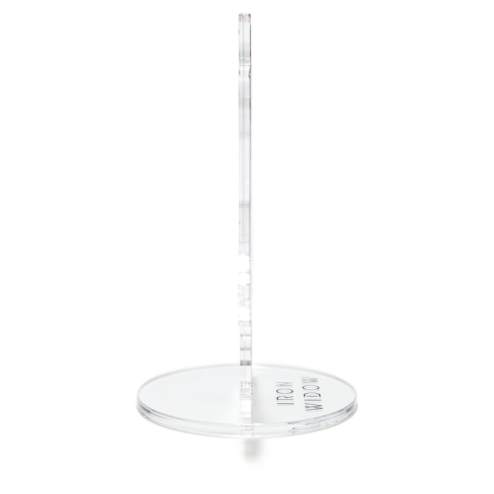 Side view of Shimin standee illustrating acrylic thickness.