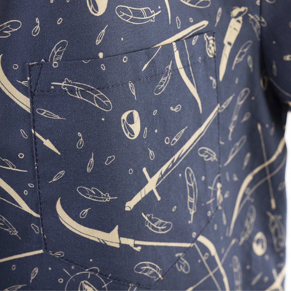 Detail of breast pocket of Weapons & Spells button up.