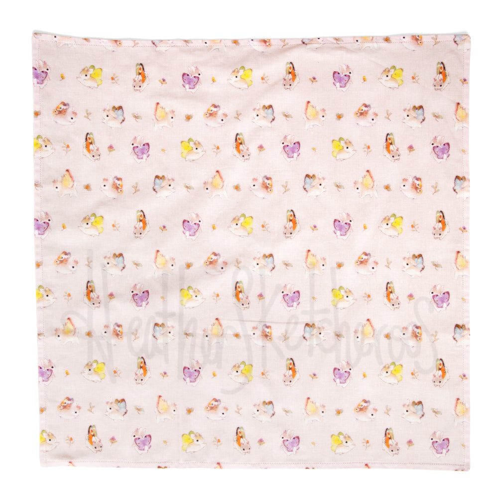 Flat view of bunnerfly side of furoshiki cloth.