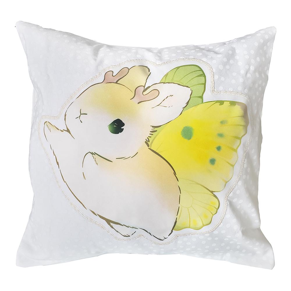 Front view of pillowcase with a polka dot pattern on cotton fabric. Freya has been stitched onto the pillow