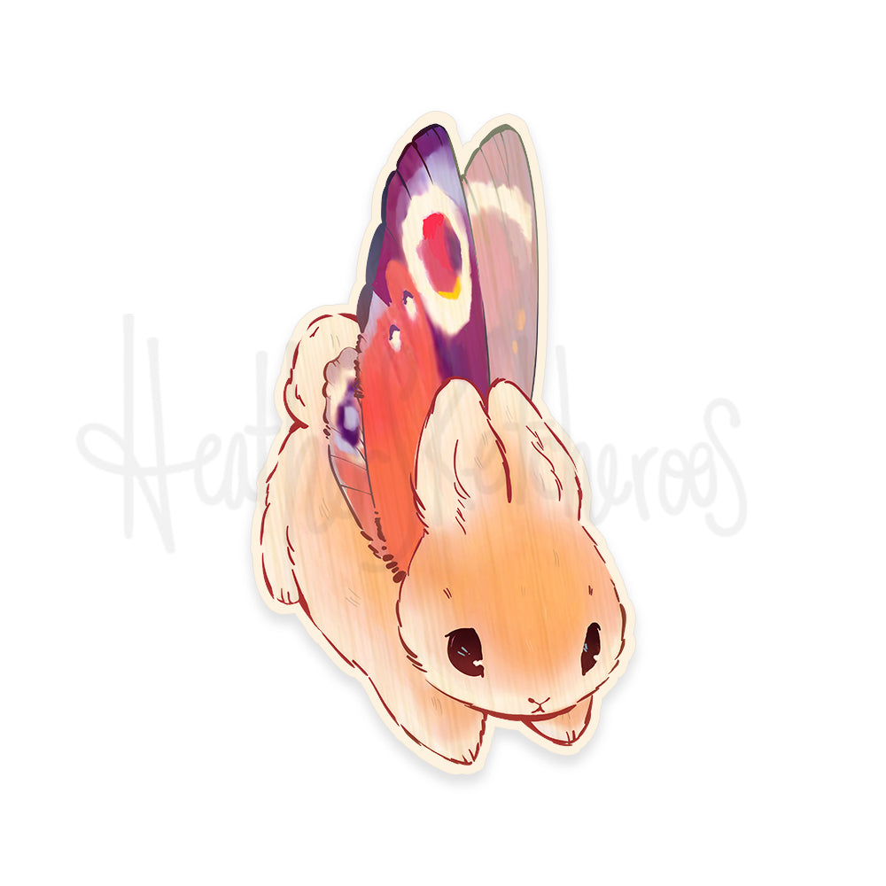 Frith Bunnerfly sticker with rose wings on white background.