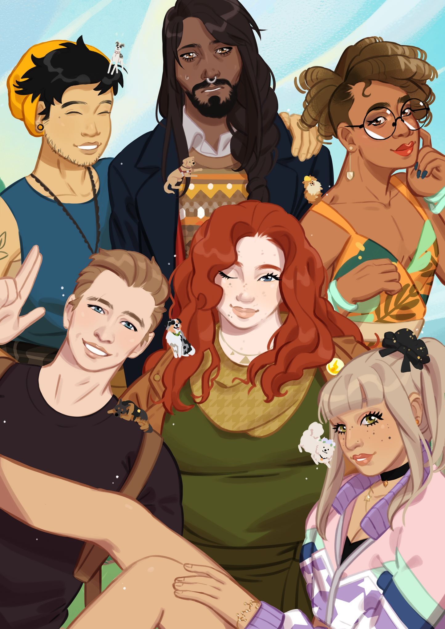Postcard depicting 6 different potential love interests in Best Friend Forever
