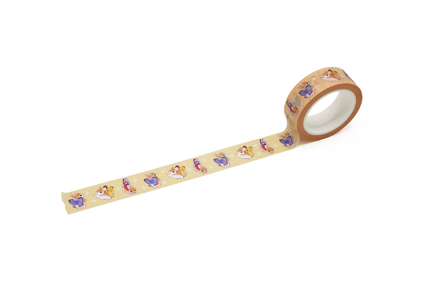 Autumn yellow washi tape unrolled on white background.