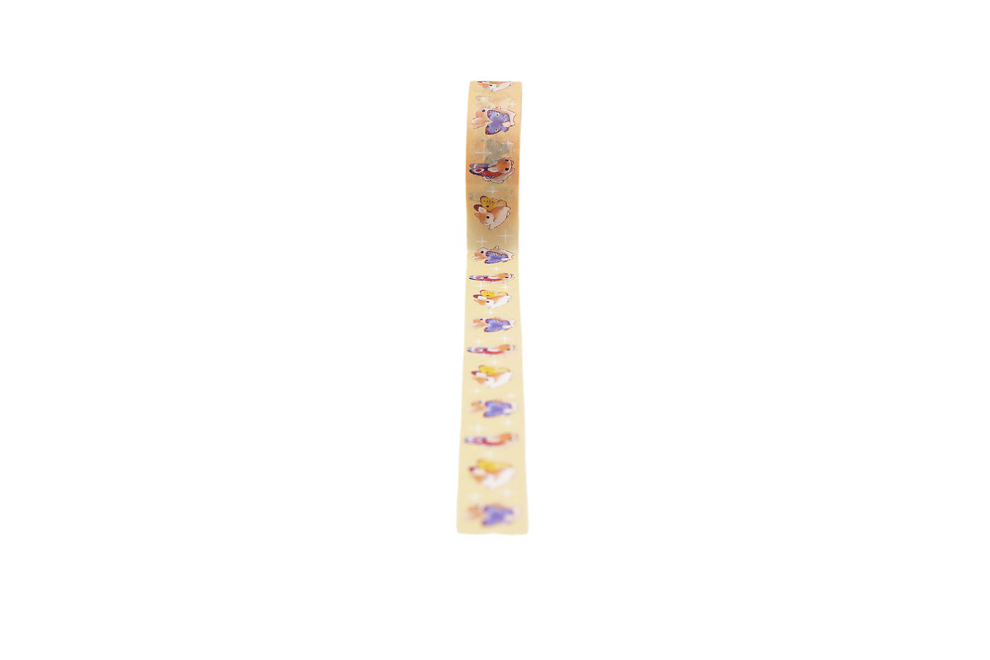 Autumn yellow washi tape unrolled on white background.