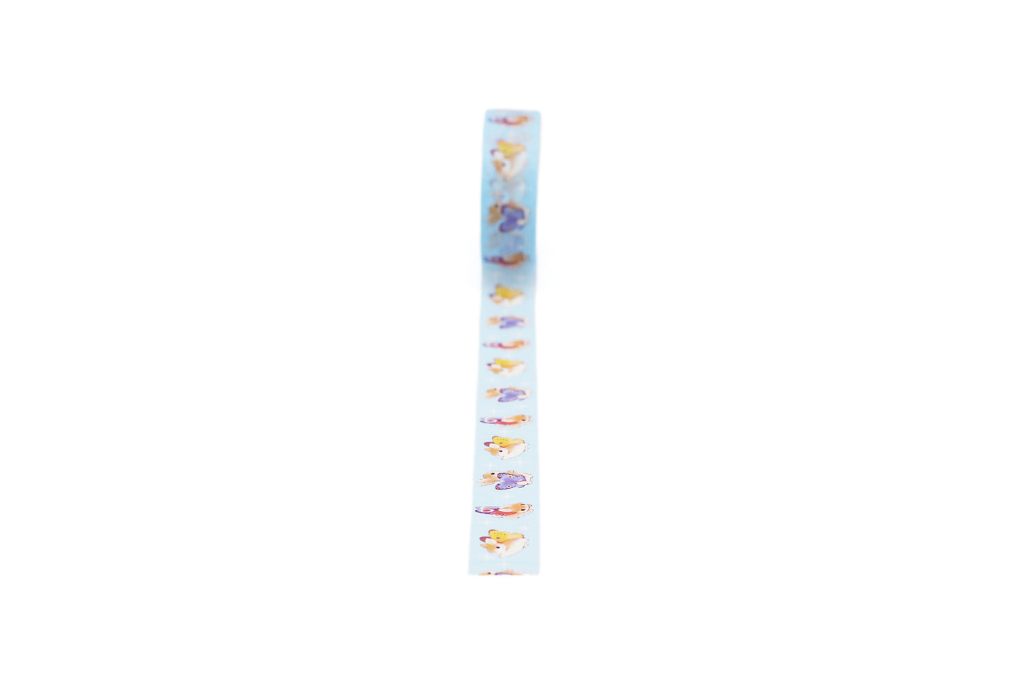 Sky blue washi tape unrolled on white background.