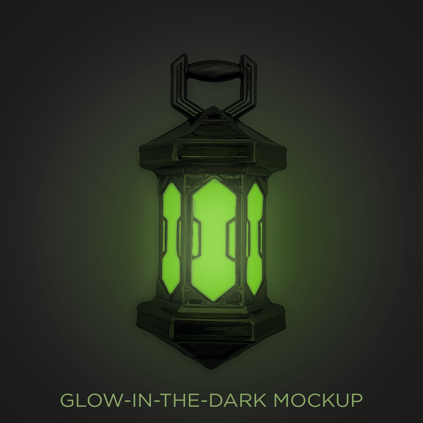 A mockup gif of the gloaming lantern pin pulsing glow-in-the-dark green.