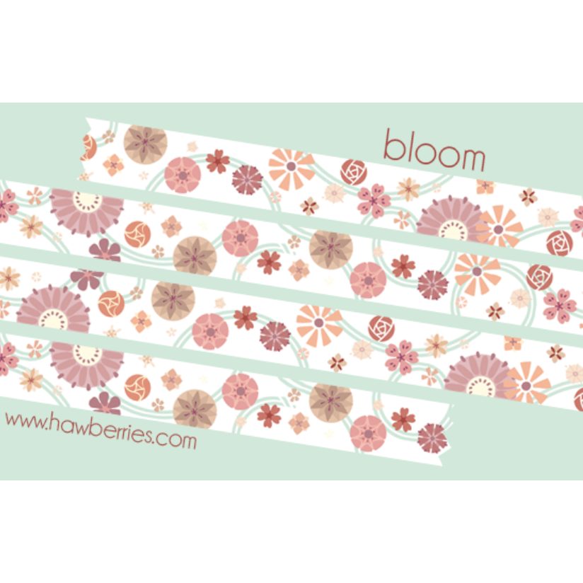 Mockup of rose-toned floral white washi tape on mint green background.