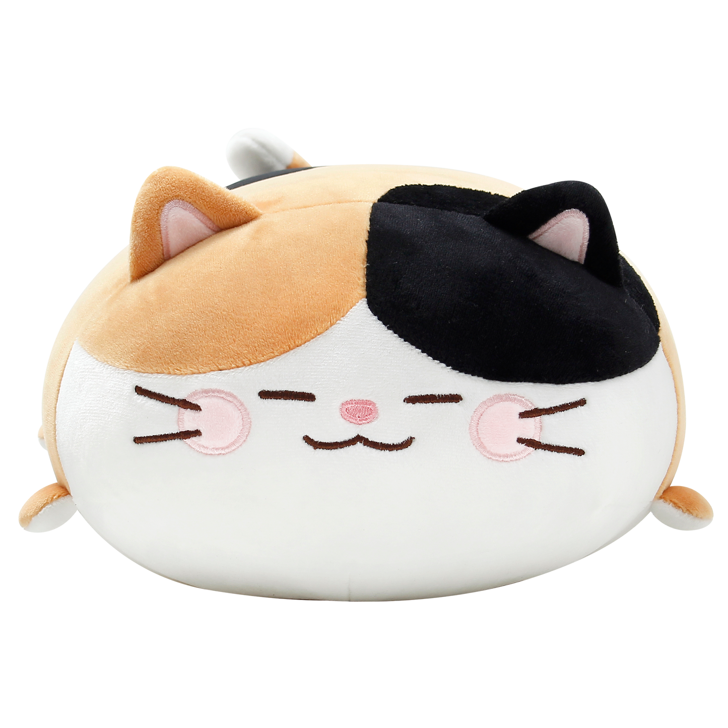 Front view of calico cat cushion.