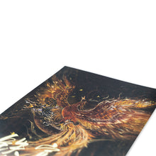 Load image into Gallery viewer, Close up angled view of the Phoenix Over Dragon Print focused on the phoenix and dragon.