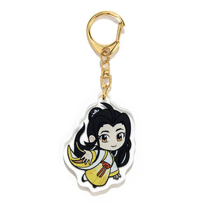 Yizhi charm side two illustrates them in white and yellow traditional clothing.