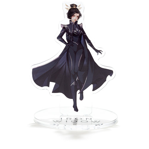 Front view of Zetian acrylic standee with Iron Widow logo on clear acrylic base.