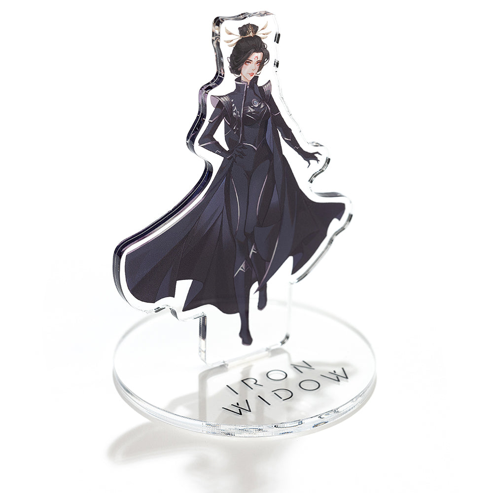 Angled view of Zetian acrylic standee on white background.