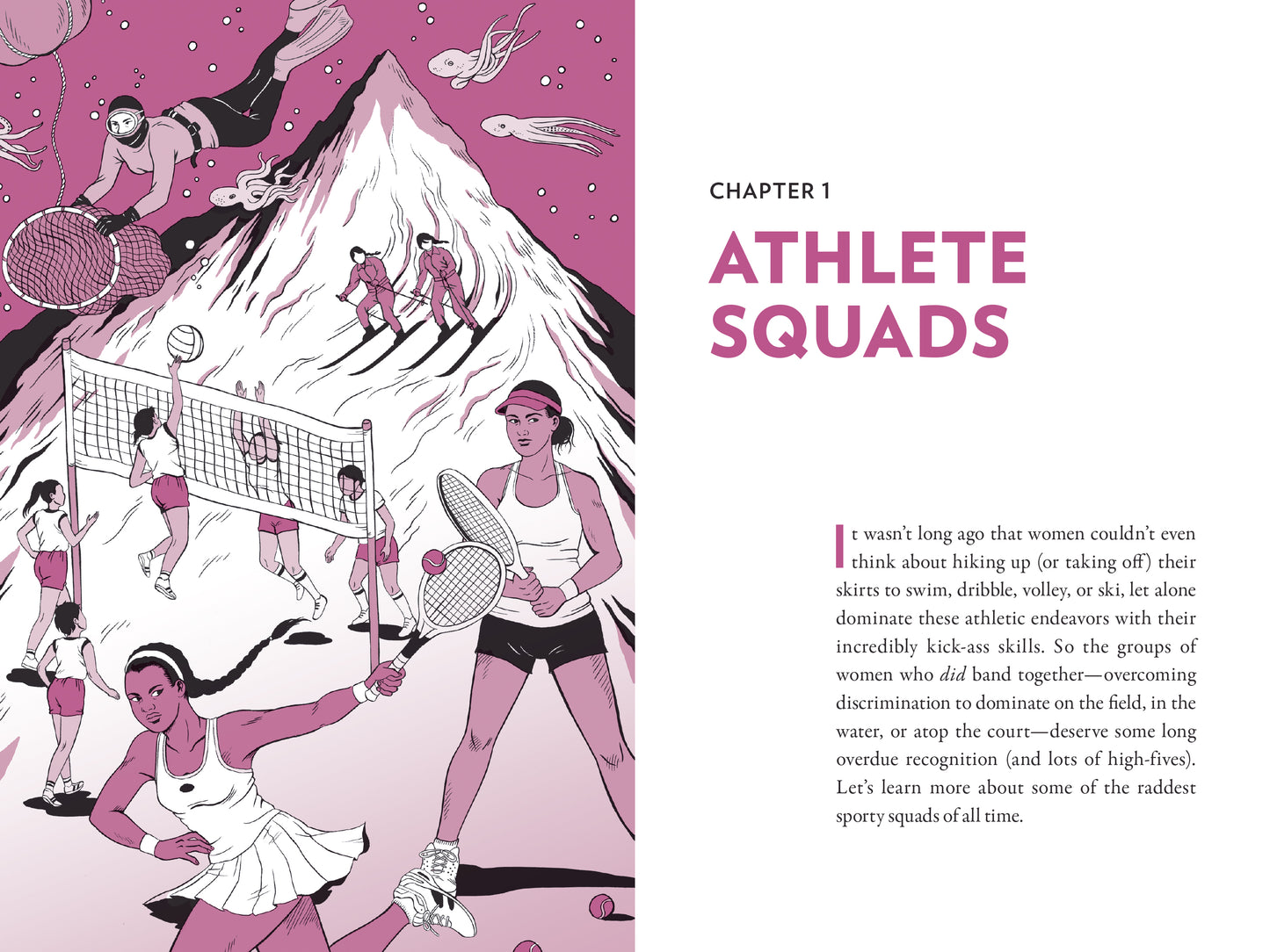 Spread of illustration opposite first page of Chapter 1: Athlete Squads.