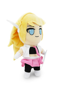 Side view of Saffron plush on white background.