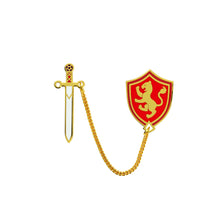 Load image into Gallery viewer, The Tamora Pierce Alanna Sword &amp; Shield pins against a white background.