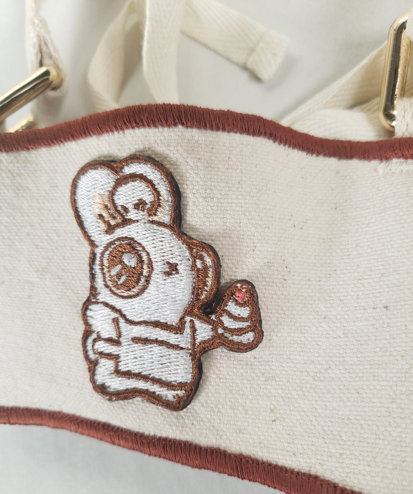 Closeup of Baker Bunneh embroidered patch.