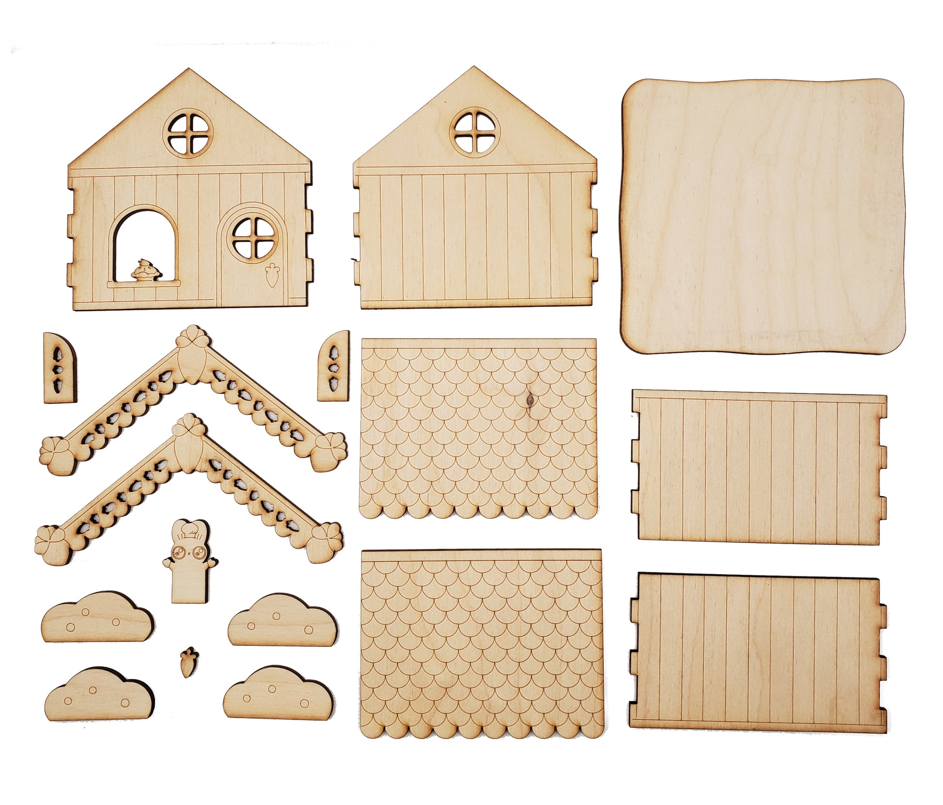 Individual pieces of Baker Bunneh house.