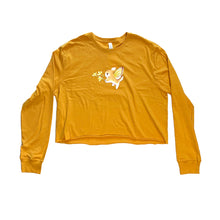 Load image into Gallery viewer, Goldenrod Bunnerfly long sleeve crop tee laid flat on white background.