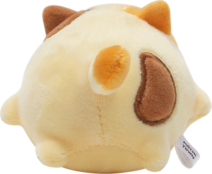 Back view of Cheese, a calico cat plush.