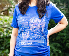 Load image into Gallery viewer, Vermillion Bird Blueprint Tee on model outdoors with trees in the background.
