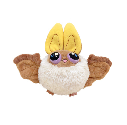 Front view of brown Fwoof the bat plush on white background.