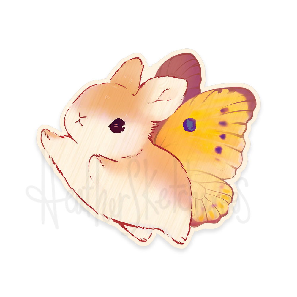 Freya Bunnerfly sticker with yellow wings on white background.