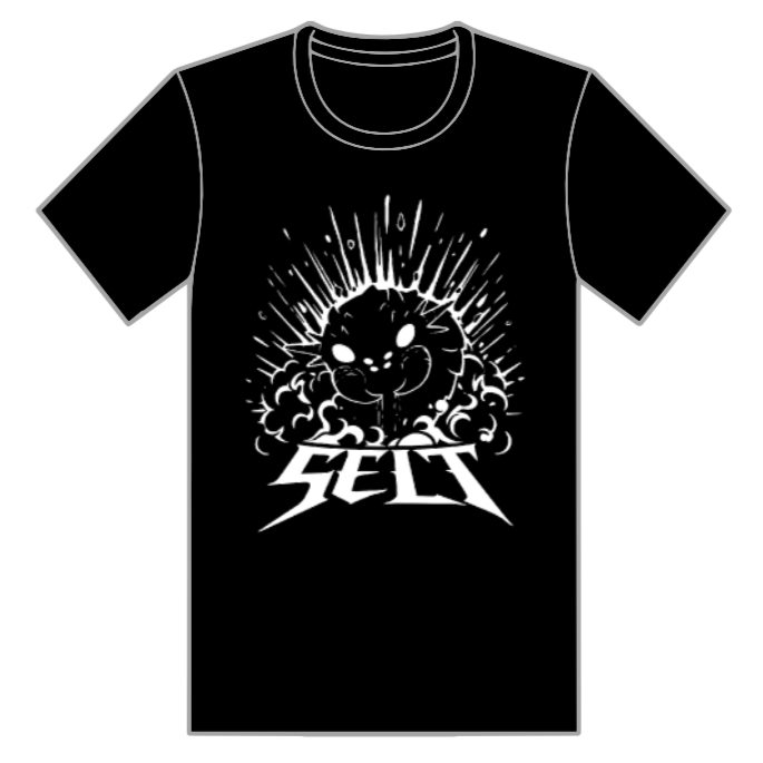 Black T-shirt depicting the game boss Selt, a sandworm, with metal/rock style text reading 