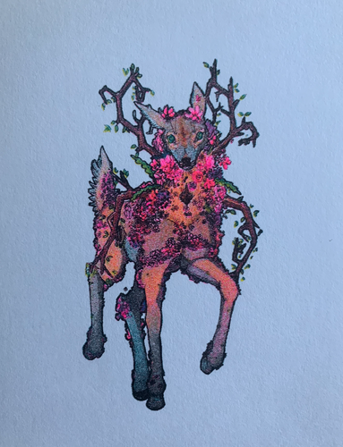 Closeup of Deer Print on white paper.