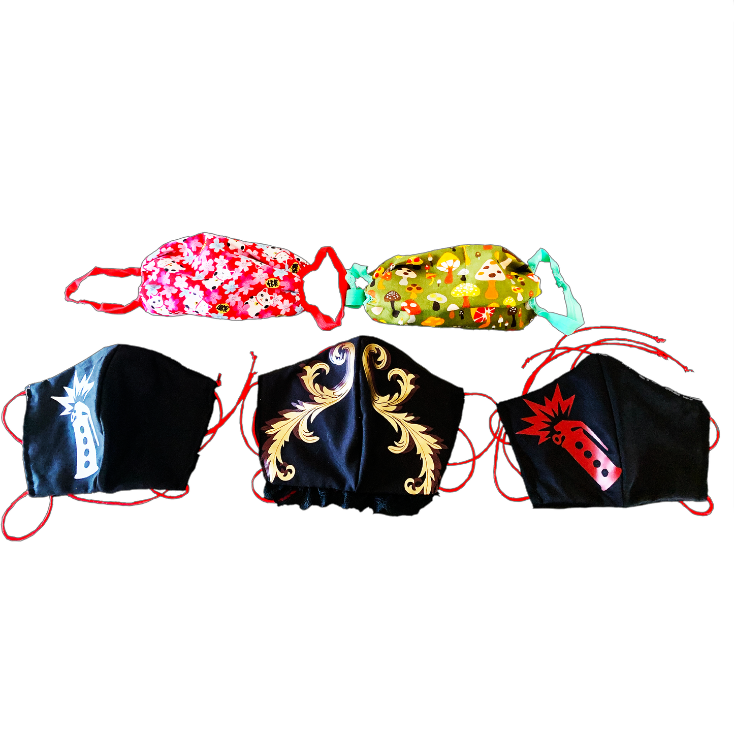 All 5 masks together on white background.