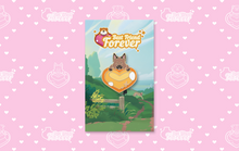 Load image into Gallery viewer, Orange heart-shaped enamel pins with brown mutt peeking over it. Backing card has Best Friends Forever logo and country pathway beside a lake. On pink background with white hearts pattern.
