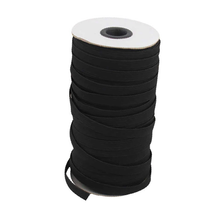 Load image into Gallery viewer, Spool of black elastic on white background.