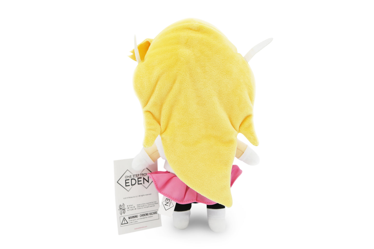 Back view of Saffron Plush with One step from Eden hangtag.