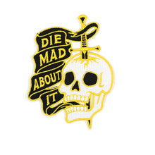 Load image into Gallery viewer, Front view of Die Mad About It sword through skull patch on white background.