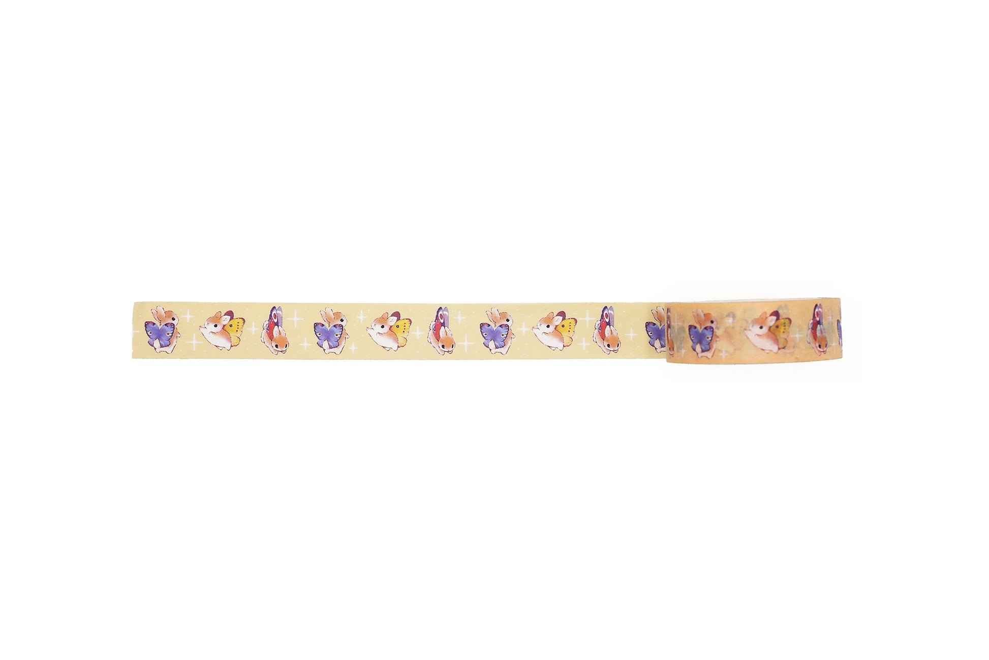 Top view of Autumn yellow washi tape unrolled on white background.