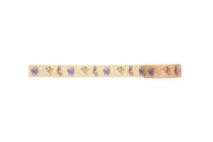 Top view of Autumn yellow washi tape unrolled on white background.