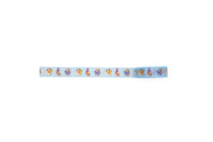 Top view of Sky blue washi tape unrolled on white background.