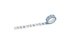 Sky blue  washi tape unrolled on white background.