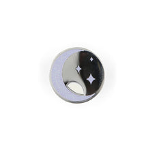 Load image into Gallery viewer, Sparkly lavender and silver moon charm pin on white background.