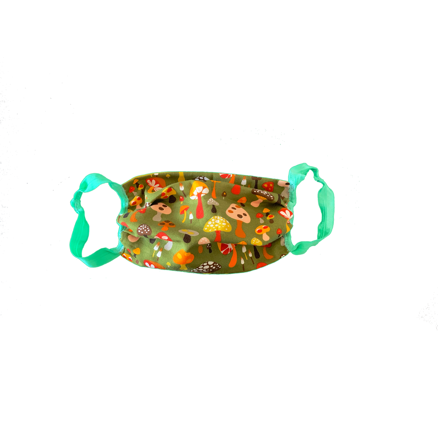 Green multicolor mushroom mask on white background.