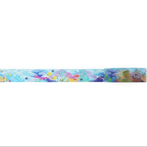 Unrolled strip of colorful Coral Washi Tape on a white background.