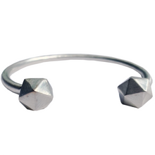 Load image into Gallery viewer, Recycled silver D20 Dice bangle on white background.