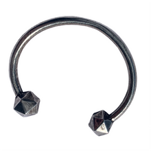 Load image into Gallery viewer, Oxidized Silver D20 Dice bangle on white background.