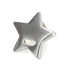 Load image into Gallery viewer, Silver star charm pin on white background.